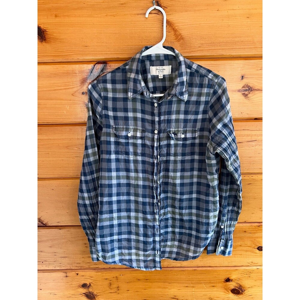 Abercrombie and Fitch Cotton Womens Long Sleeve Plaid Blue Multicolor Shirt L